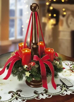 Adventskranz mit Holzständer und LED-Echtwachskerzen