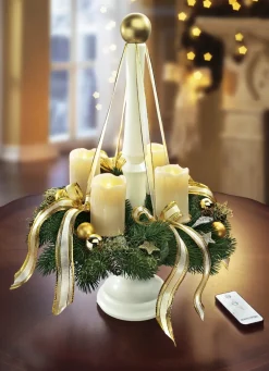Adventskranz mit LED-Echtwachskerzen und Holzständer
