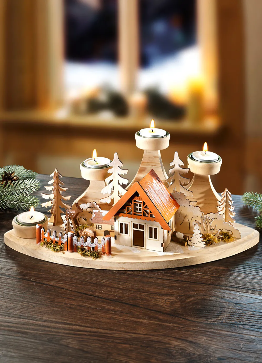 Adventsteelichthalter aus Holz