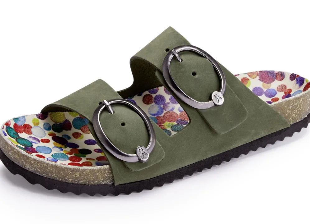 Andrea Conti Pantolette mit bunt bedrucktem Lederfußbett