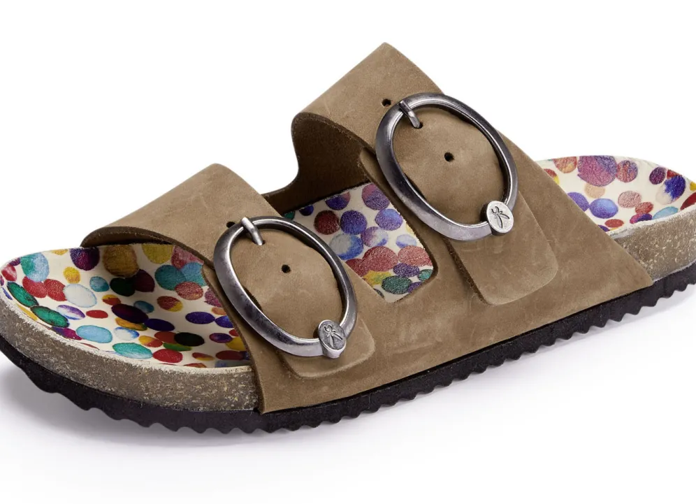 Andrea Conti Pantolette mit bunt bedrucktem Lederfußbett