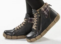 Andrea Conti Schnür-Bootie mit Schaftrand aus kariertem Textil