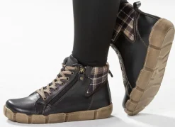 Andrea Conti Schnür-Bootie mit Schaftrand aus kariertem Textil