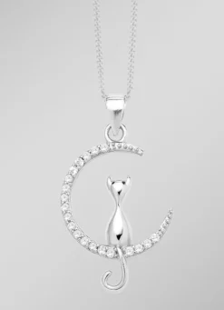 Anhänger Katze im Mond aus Silber