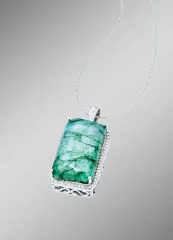 Anhänger mit natürlichem Smaragd und Ankerkette