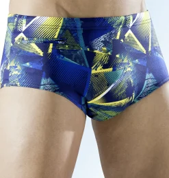 Badehose in höherer Slipform mit buntem Druckdessin