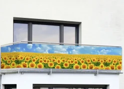Balkonsichtschutz mit Sonnenblumen-Motiv