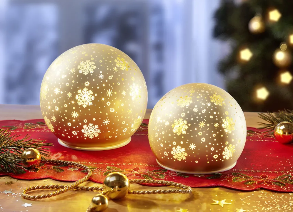 Batteriebetriebene, beleuchtete Kugeln, 2er-Set, aus Glas