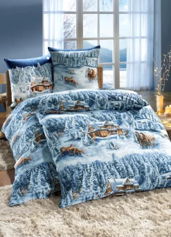 Beidseitig bedruckte Bettwäsche-Garnitur in Biber-Qualität