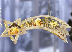 Beleuchtete Sternschnuppe aus Holz