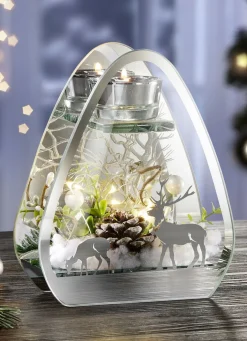 Beleuchteter Teelichthalter aus Glas