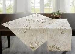 Bestickte Tisch- und Raumdekoration mit Gräser- und Blätter-Dessin