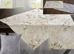 Bestickte Tisch- und Raumdekoration mit Gräser- und Blätter-Dessin