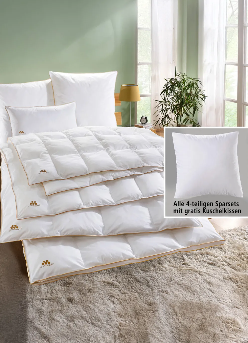 Bettwarenprogramm Schwarzwald mit goldener Satin-Biese