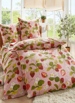 Bettwäsche-Garnitur mit Erdbeer-Motiv