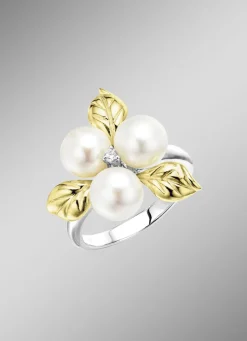 Blühende Eleganz: Damenring mit Muschelkernperlen und synth. Zirkonia