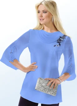 Bluse mit transparentem Wasserfall-Kragen