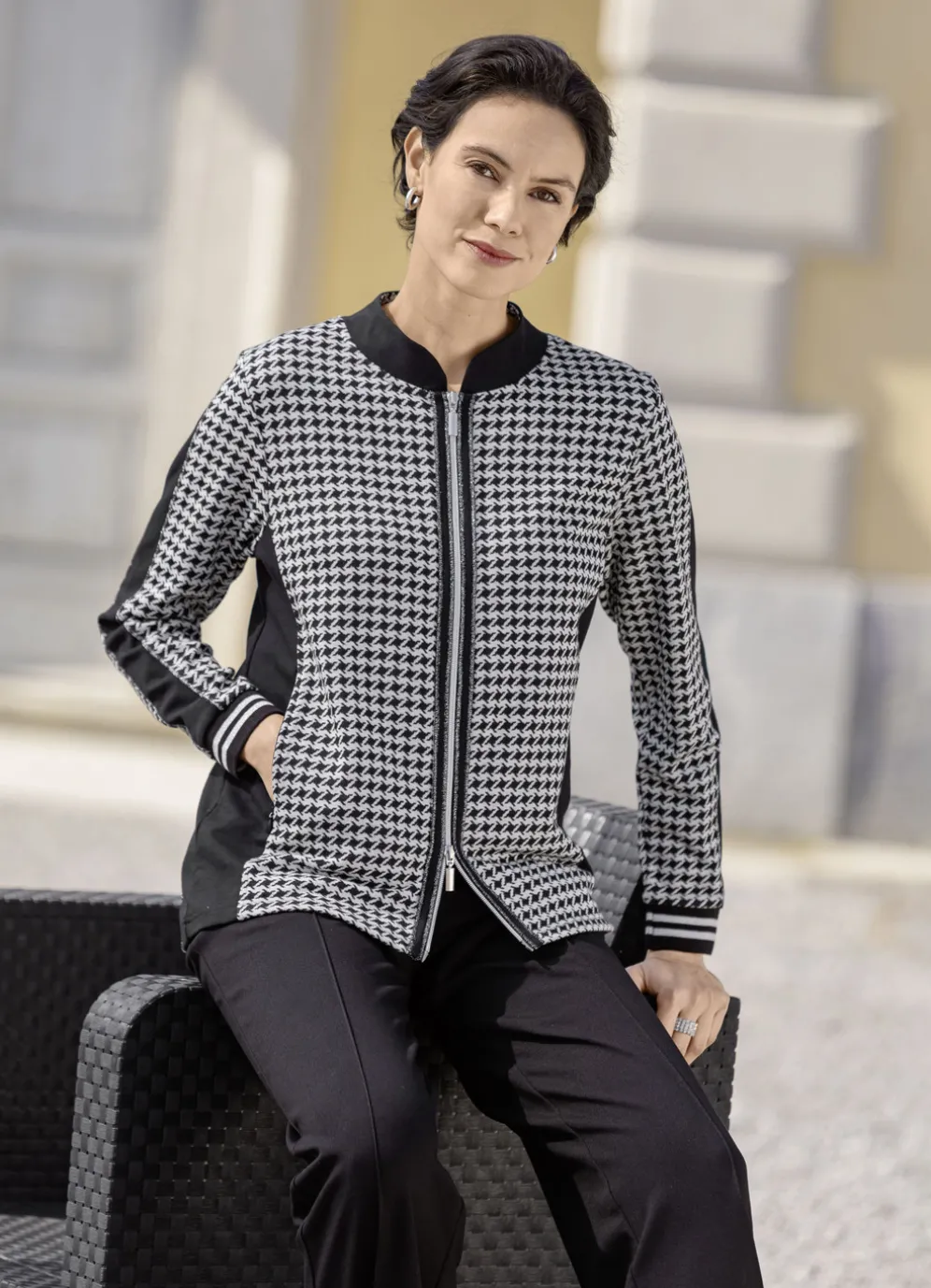 Blusenjacke mit Hahnentritt-Dessin