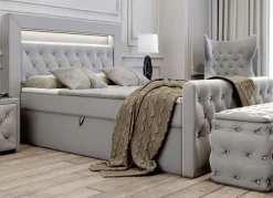 Boxspringbett mit LED-Beleuchtung und Topper