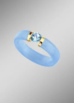 Damenring aus blauer Jade und Blautopas