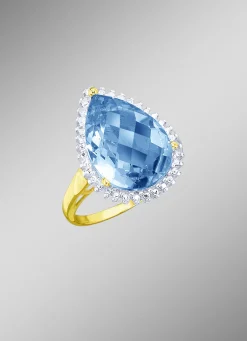 Damenring mit Diamanten und echt Blautopas-Tropfen