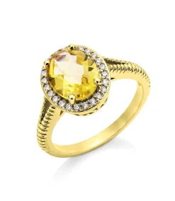 Damenring mit echt Citrin und synthetische Zirkonia