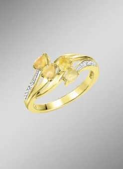 Damenring mit echt Feueropal und 2 Diamanten