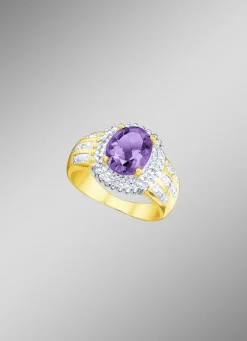 Damenring mit echtem Amethyst und Diamanten