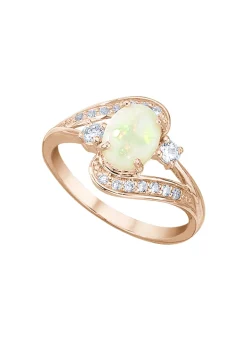 Damenring mit echtem Opal und synth. Zirkonia