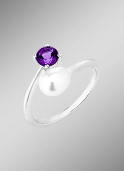 Damenring mit Süßwasser-Zuchtperle und Amethyst