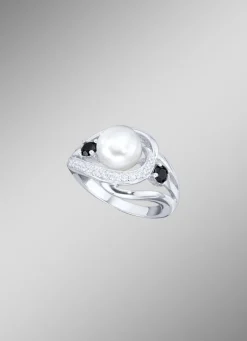 Damenring mit synthetischen Zirkonia und Süßwassser-Zuchtperle