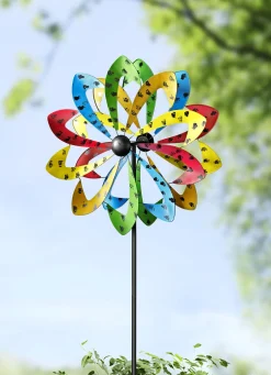 Doppel-Windrad aus Metall mit Erdspieß