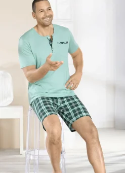 Dreiteiliges Shorty mit Knopfleiste und Brusttasche