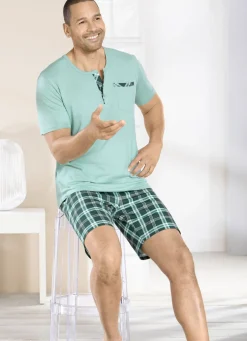 Dreiteiliges Shorty mit Knopfleiste und Brusttasche