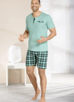 Dreiteiliges Shorty mit Knopfleiste und Brusttasche