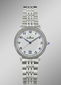 Dugena-Quartz-Damenuhr mit Edelstahlbandgehäuse