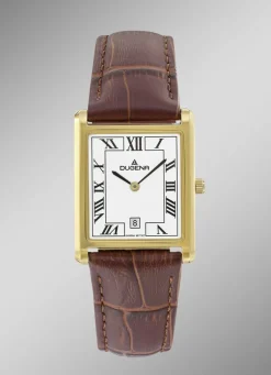 Dugena-Quartz-Herrenuhr mit Edelstahlgehäuse und Lederband