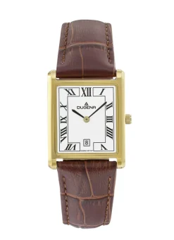 Dugena-Quartz-Herrenuhr mit Edelstahlgehäuse und Lederband