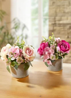 2er-Set Gestecke mit Rosen und Hortensien