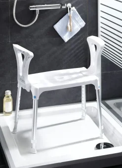 7-fach höhenverstellbarer Duschhocker mit Armlehnen