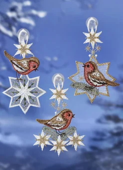 Fensterbild, 3er Set, aus echter Plauener Spitze