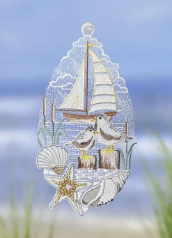 Fensterbild Küstenliebe aus echter Plauener Spitze