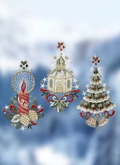 Fensterbilder, 3er-Set, aus echter Plauener Spitze