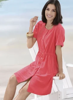 Frottier-Kleid mit durchgehender Knopfleiste