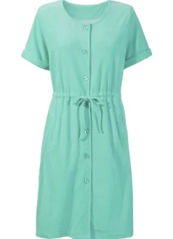 Frottier-Kleid mit durchgehender Knopfleiste