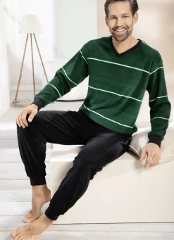 Frottier-Schlafanzug mit V-Ausschnitt und Bündchenabschlüssen