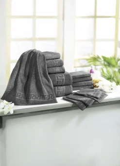 Frottierserie mit Mäander-Jacquard-Struktur