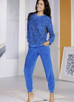 Frottierstretch Schlafanzug mit Rundhals und Bündchen