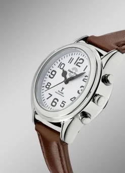 Funk-Damenuhr mit Lederband und sprechender Zeitansage