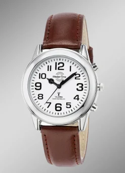 Funk-Herrenuhr mit Lederband und sprechender Zeitansage